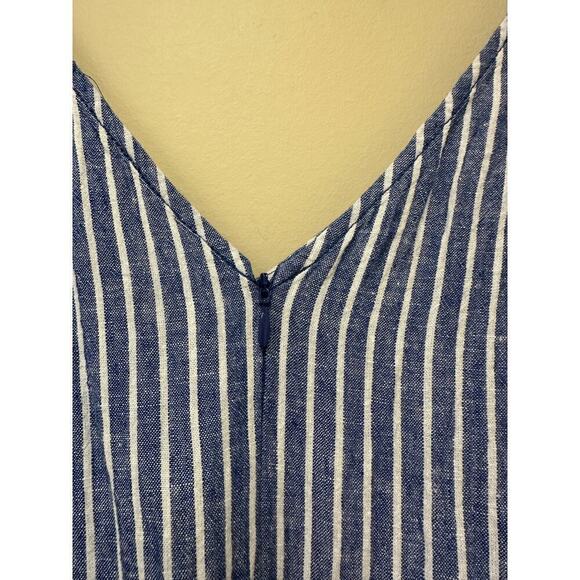 BeachLunchLounge Blue White Striped Linen Blend Cropped Wide Leg Jumpsuit Size M - Picture 7 of 15